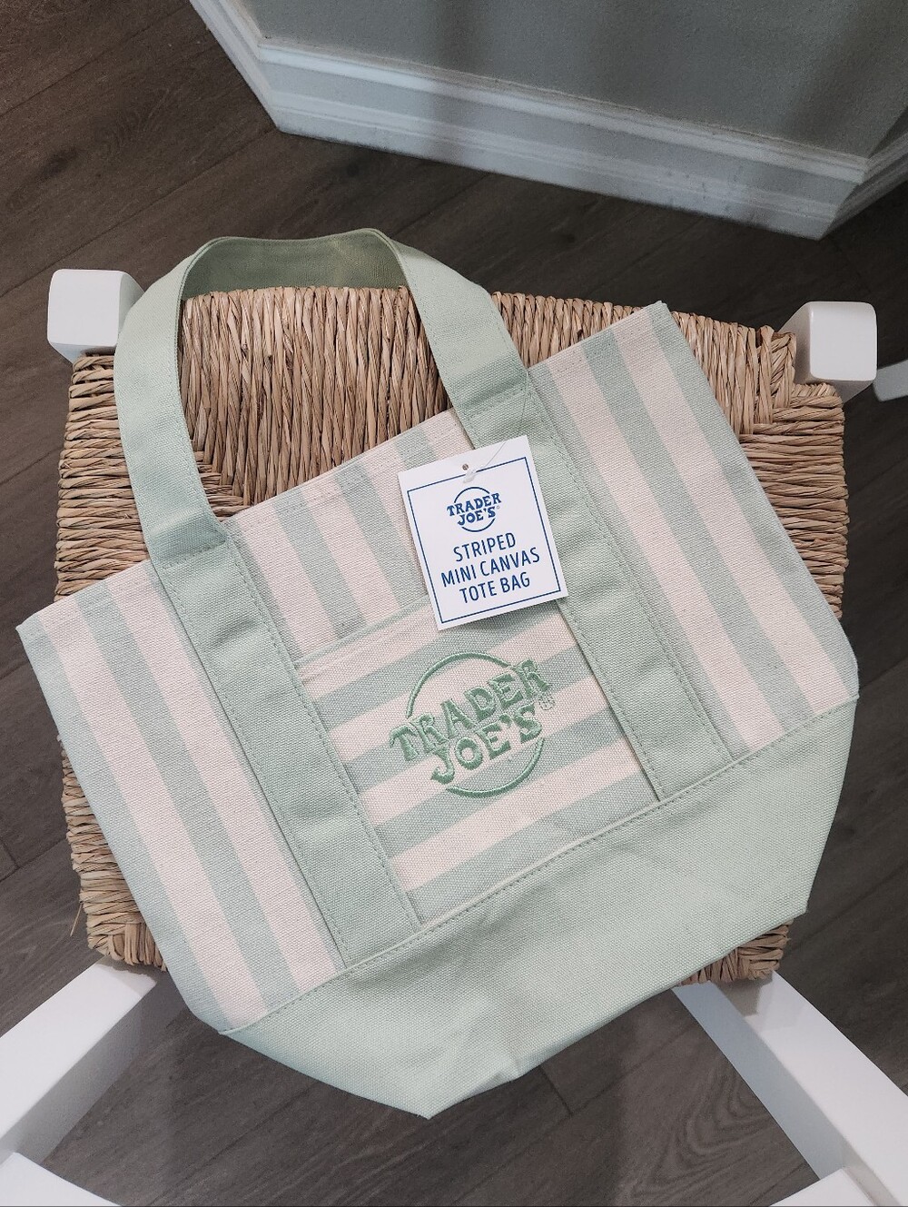 Trader Joe's Striped Canvas Tote Bag in Green & Cream